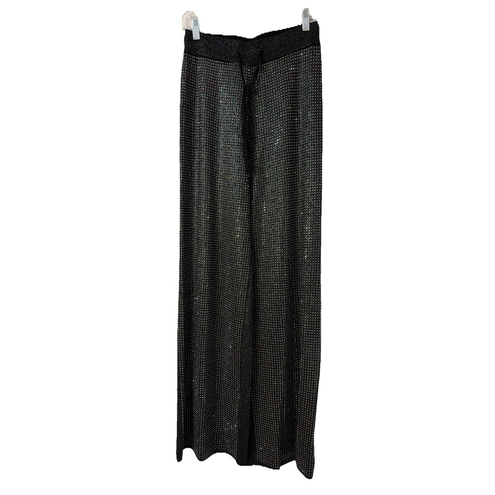 On Twelfth women's black sparkly pants sequined Pull On Flare wide legs size M‎